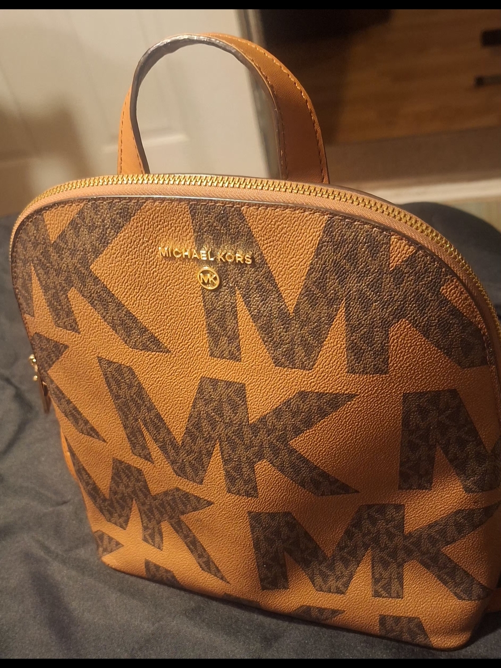 Michael Kors Brown MK Logo Backpack with Gold Accents - Picture 6 of 13